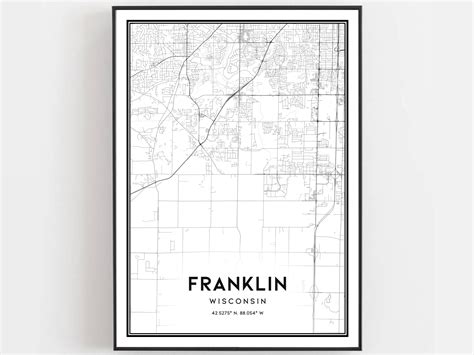 Franklin Map Print Franklin Map Poster Wall Art Wi City Map Etsy