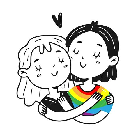 Premium Vector The Girls Hug Lgbt Couple Lesbian Love Vector Isolated Illustration In Doodle Style