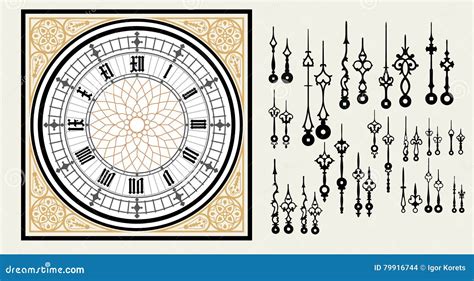 Vintage Clock Dial With Set Hands In The Victorian Style Vector Editable Template Stock Vector