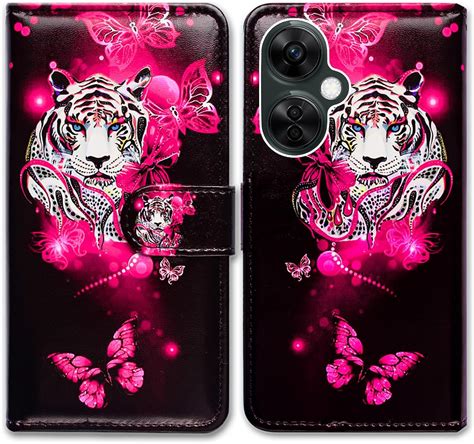 Bcov Oneplus Nord N30 5g Case White Tiger Butterfly Leather Flip Phone Case Wallet