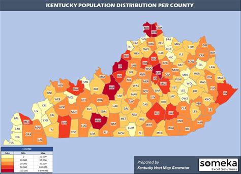 Kentucky County Map and Population List in Excel