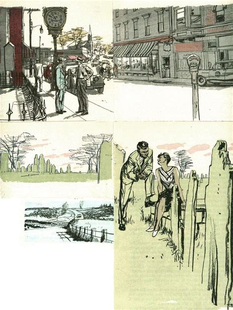 Four Different Drawings Of People On The Street