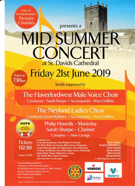 Midsummer Concert At St Davids Cathedral Hope Ms Therapy Centre Info