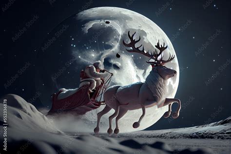 Santa Claus riding a deer in a sleigh, cartoon 3D Merry Christmas Stock ...