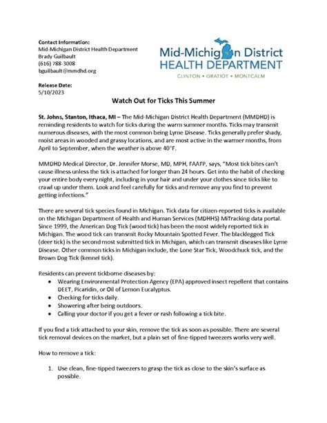 Watch Out For Ticks This Summer Mmdhd District Health Department