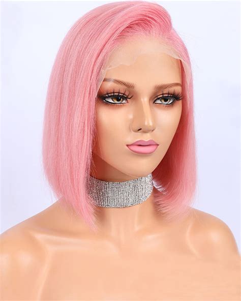 Pink Short Human Hair Wig Ht012 Weekendwigs