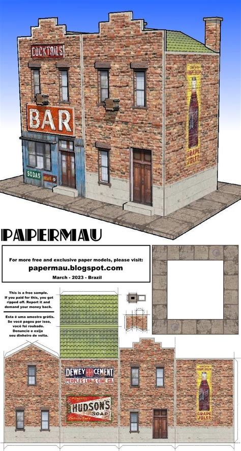 Paper Model Of A Brick Building With An Advertisement On It