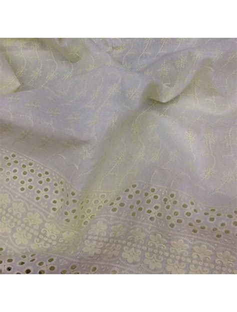 Yellow Cotton Fabric With Border And Cut Work Chikan Embroidery Saroj