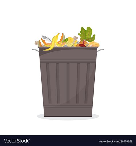 Trash Bin Filled With Food Waste For Organic Vector Image