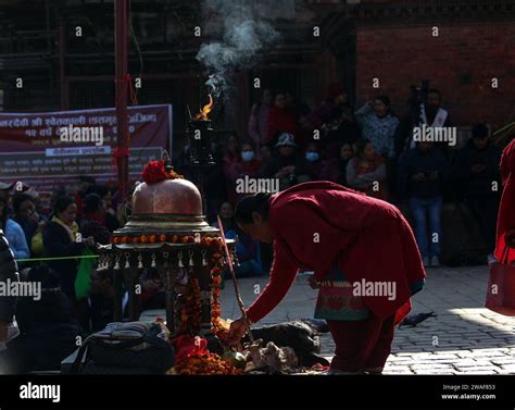 Lalitpur Bagmati Nepal Th Jan A Woman Offers Prayers During