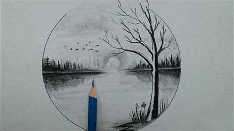 How to draw easy nature scenery drawing for beginners / scenery sketch ...