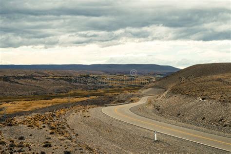 Route Crossing The Patagonian Plateau Santa Cruz Argentina Stock