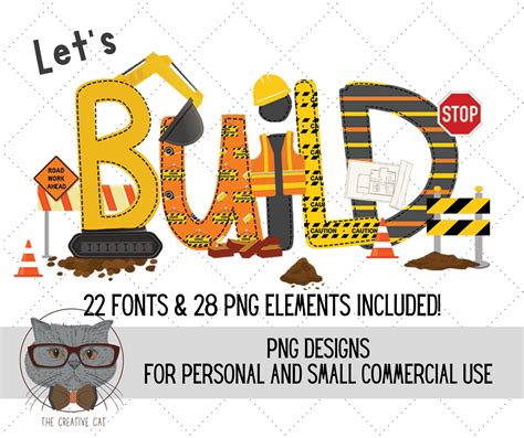 Construction Alphabet Png Font Bundle Builder Excavator Etsy