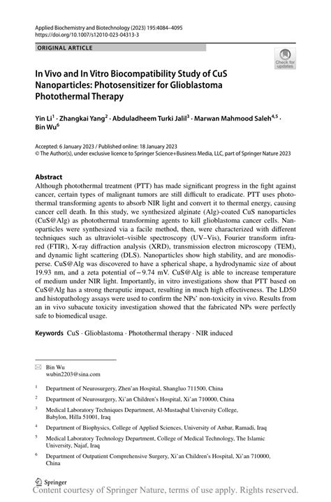 In Vivo And In Vitro Biocompatibility Study Of Cus Nanoparticles