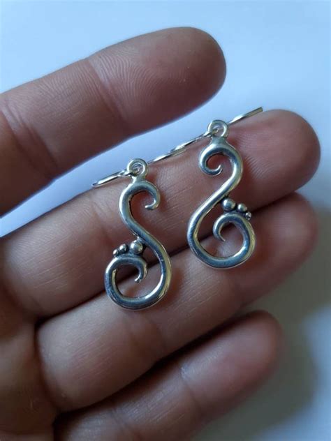 Long Sterling Silver Swirl Earrings Er Ss Etsy