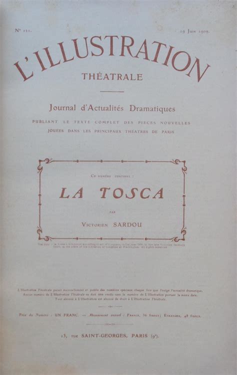 L ILLUSTRATION THÉATRALE Deuxième Semestre 1909 La Tosca La