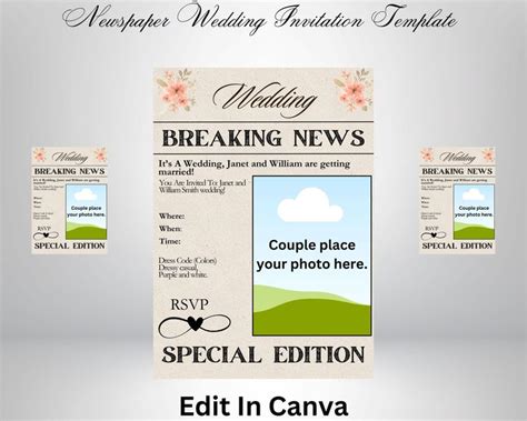 Front And Back Newspaper Style Wedding Invitation Template That You