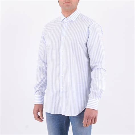 Camicia A Righe In Puro Cotone Evolution Uomo Xacus Celeste Xacus