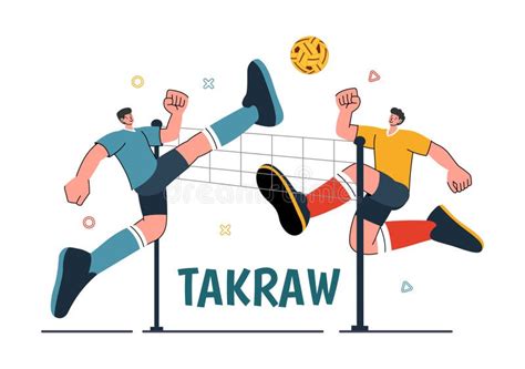 Sepak Takraw Vector Illustration With Athlete Kicking The Ball On A