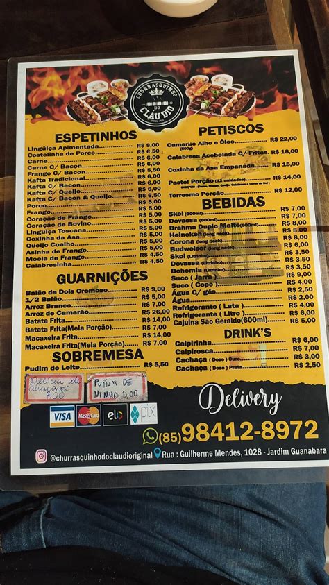 Menu Em Espetinho Do Cl Udio Fortaleza Rua Guilherme Mendes