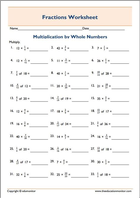 Fractions Of Whole Numbers Worksheet