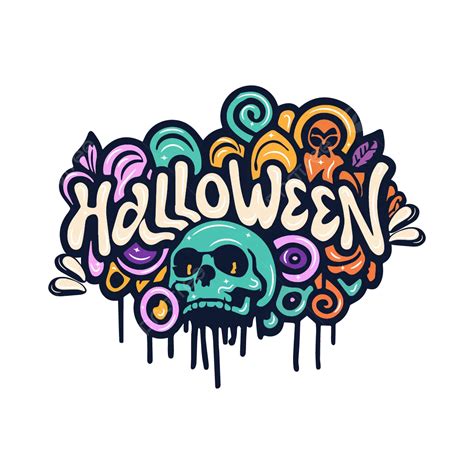 Happy Halloween Graffiti Lettering Typography With Skull Vector