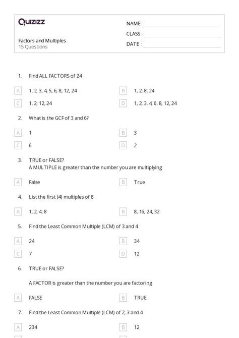 50 Factors And Multiples Worksheets For 6th Grade On Quizizz Free