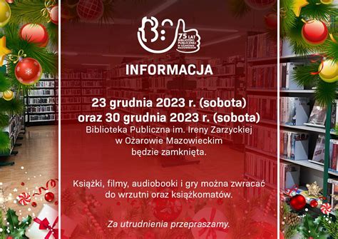 Zmiany godzin otwarcia Biblioteki w okresie świątecznym Biblioteka