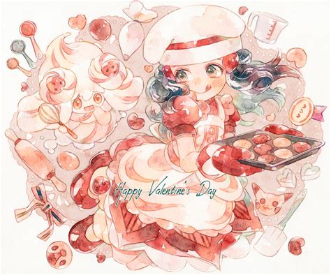 Safebooru 1girl Q Alcremie Alcremie Strawberry Sweet Apron Baking