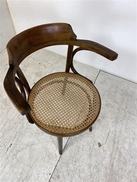 Bugholz Schreibtischstuhl mit Rattansitz von Thonet für Ligna 1900er