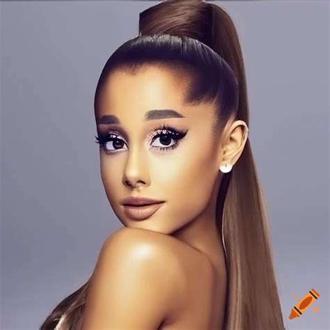 Portrait Of Ariana Grande With High Ponytail And White Boa On Craiyon