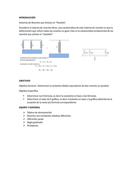 Practica 3 IntroducciÓn Sistemas De Resortes Que Actúan En Paralelo