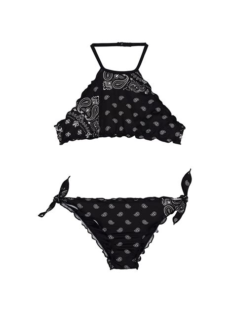 Mc Saint Barth Set Bikini In Techno Stampato Bianco Nero