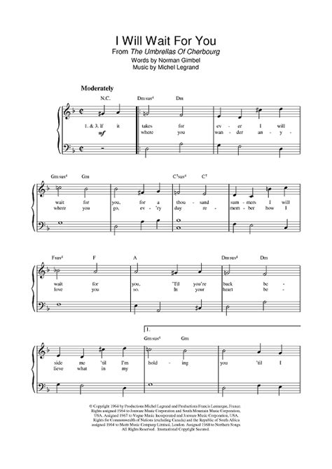 I Will Wait For You Sheet Music By Michel Legrand For Piano Sheet