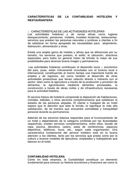 Pdf Caracteristicas De La Contabilidad Hotelera Y Restaurantera Docx