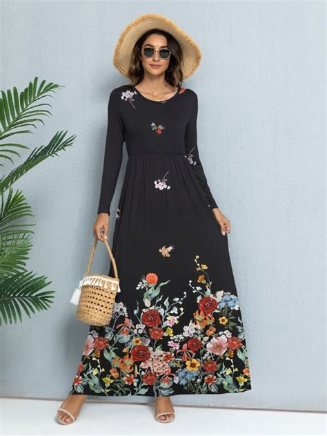 Dearcase Floral Print Hidden Pocket Maxi Dress Shein Uk