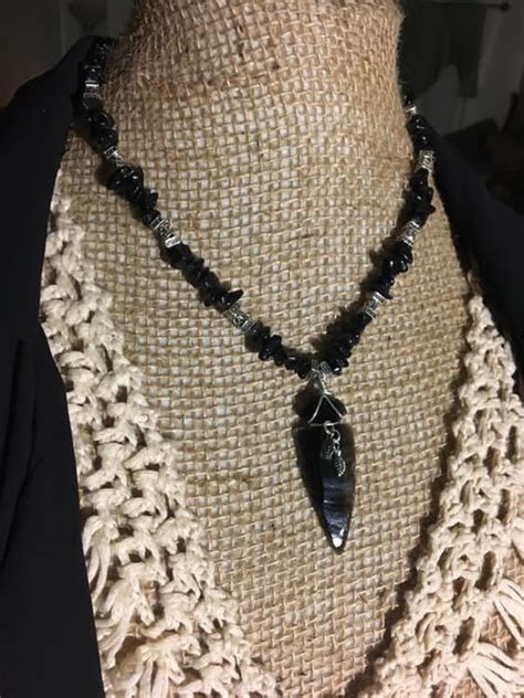 Gemstone Beaded Necklace Diy Necklace Obsidian Arrowhead Gifts For