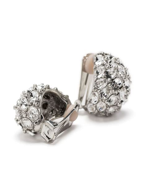 Kenneth Jay Lane Crystal Embellished Clip On Earrings Silver Farfetch