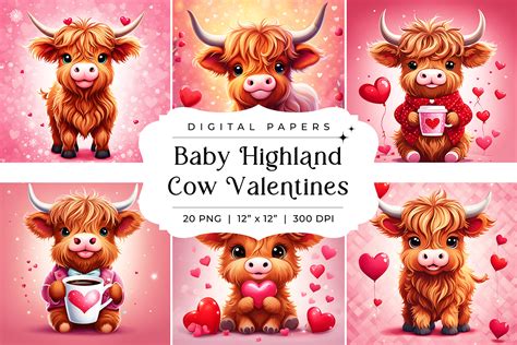 Baby Highland Cow Valentines Backgrounds Graphic By Finiolla Design