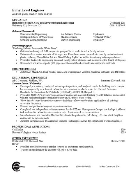 Entry Level Civil Engineering Resume