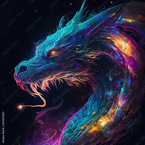 Colorful Neon Dragon Shining In Space Ilustra O Do Stock Adobe Stock