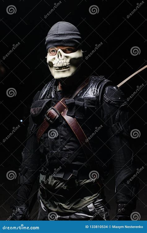 Man In The Mask Of The Skull Editorial Stock Image Image Of Person