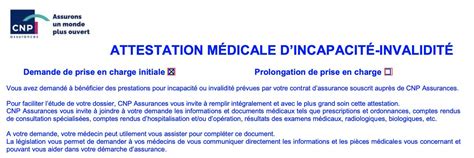 attestation médicale d incapacité invalidité cnp