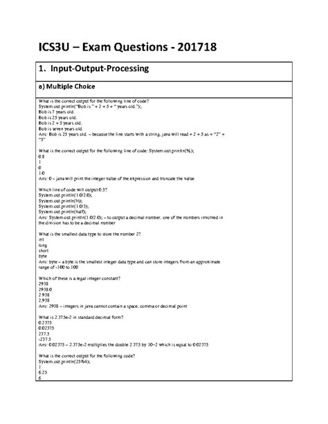 Ics3u Exam Questions 2017 18 Ics3u Exam Questions 201718 1 Input Output Processing A