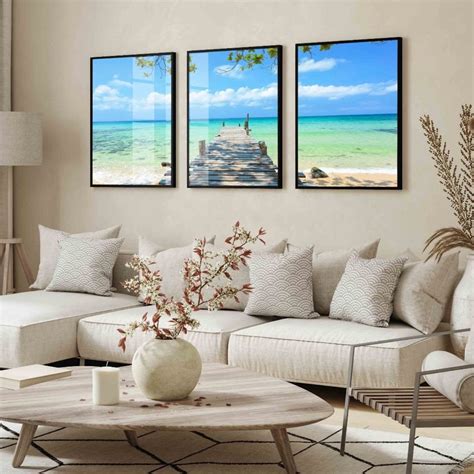 Quadros Decorativos Praia Mar Paisagem Moldura Vidro Elo