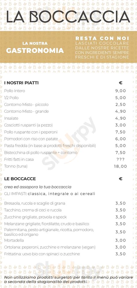 Menù Pizzeria La Boccaccia Roma specialità e piatti del Menù principale