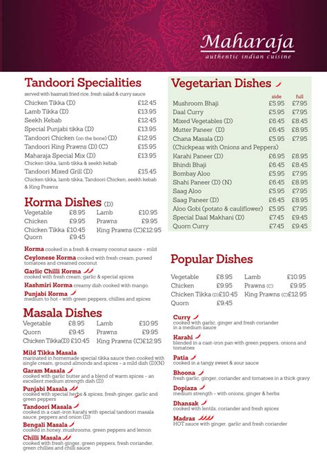 Carta Y Men Actualizados Maharaja Indian Restaurant En Stirling