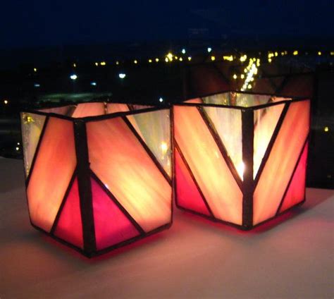 Red Pink And White Hand Crafted Stained Glass Votive Etsy Stained Glass Candle Holders