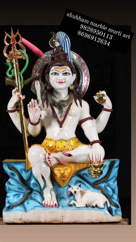 Multicolor Painted White Marble Shiva Statue For Worship Size