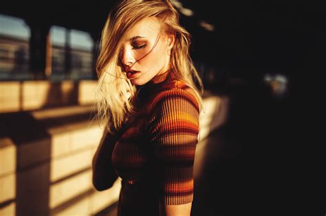 Portrait Sunlight Closed Eyes Face Blonde Sebastian Heberlein